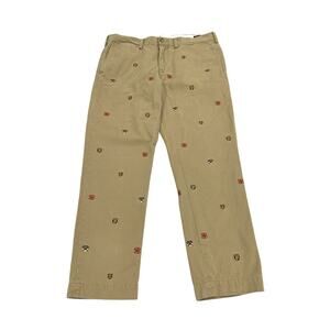 Polo Ralph Lauren Varsity Embroidered Slim Chino Pants Mens 34 X 30 Tan Beige